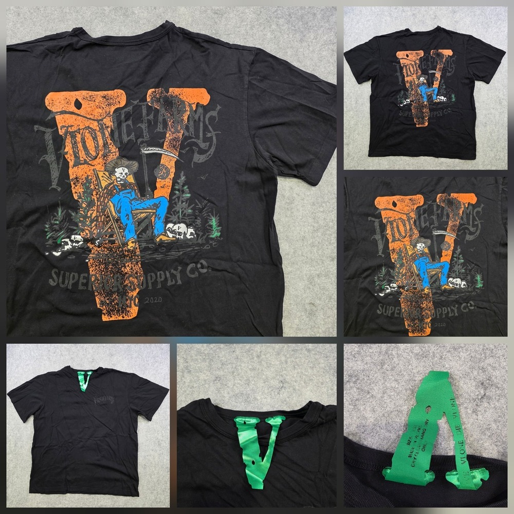 VLONE Farms Shirt Mens 2XL Black Skeleton Reaper Graphic Tee Streetwear 2020